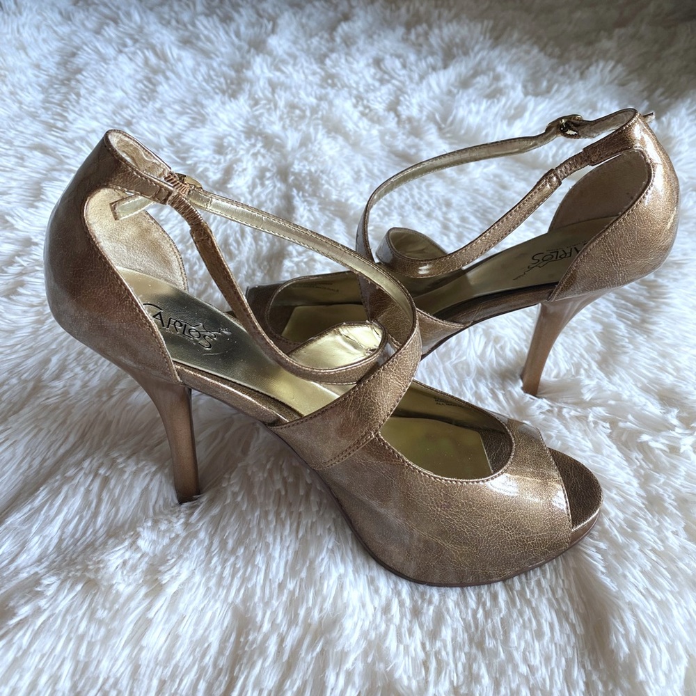 Carlos by Carlos Santana Mary Jane Pump Gold Stiletto Heels SZ 8